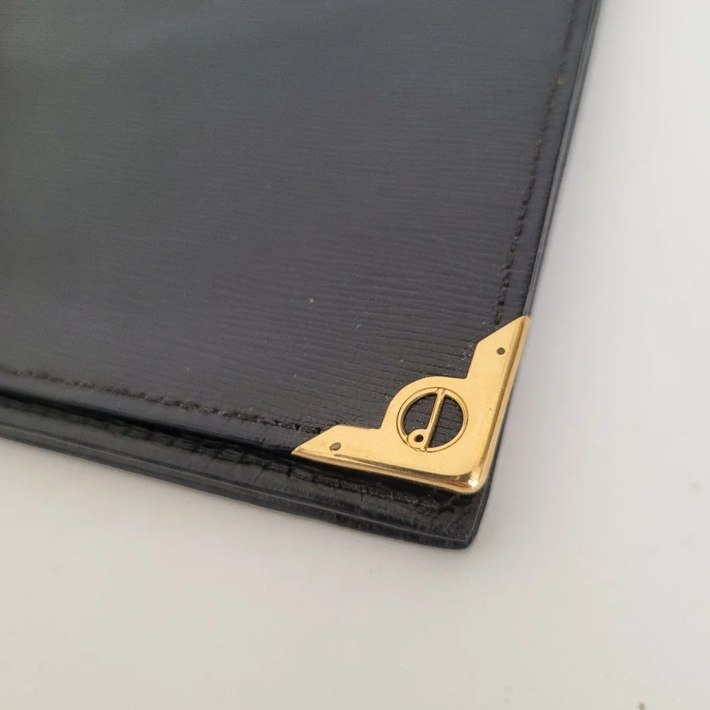 Dunhill London Black Textured Leather Long Wallet Gold Corners Made in England